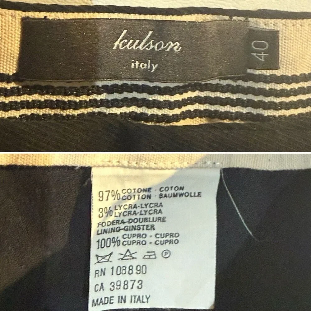 Kulson Italy Black Dress Pants Size 10 Stretch Cotton Cupro Made Italy Split Hem - Picture 9 of 16